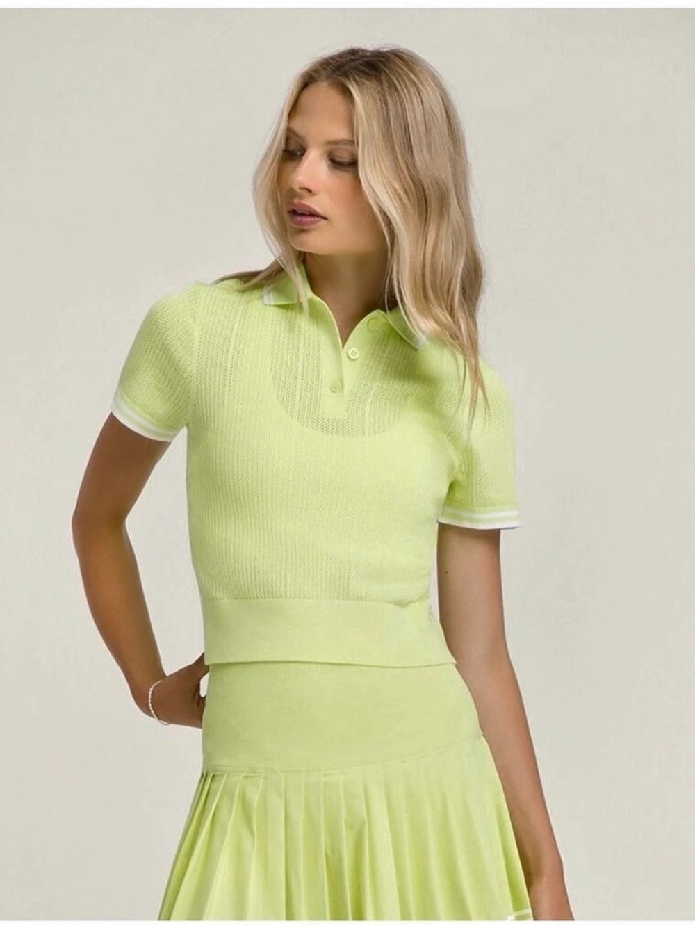 Wilson Shrunken Essex Neon Ball Yellow  Short Sleeve Knit Tennis Top size Small
